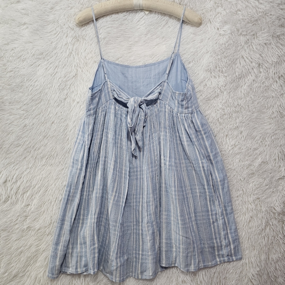 American Eagle Outfitters Baby Doll Light Blue Plaid Midi Dress Large - Picture 5 of 16